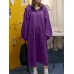 Women Puff Sleeve Loose Hooded Sweatshirt Calf Length Casual Midi Dresses