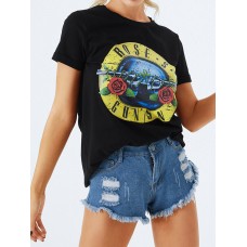 Floral Print Round Neck Short Sleeve Casual Brief T  shirts