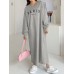 Women Sweatshirt Letter Printed Calf Length O  Neck Casual Midi Dresses