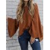 Women Autumn Knitted Bell Sleeve Casual Pullover Sweaters