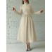 Women Ruffles Turtleneck Calf Length Buttons Zipper Spliced Casual Midi Dresses