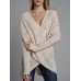 Irregular V Neck Cross Hollow Out Knit Long Sleeve Women Casual Sweaters