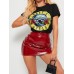 Floral Print Round Neck Short Sleeve Casual Brief T  shirts